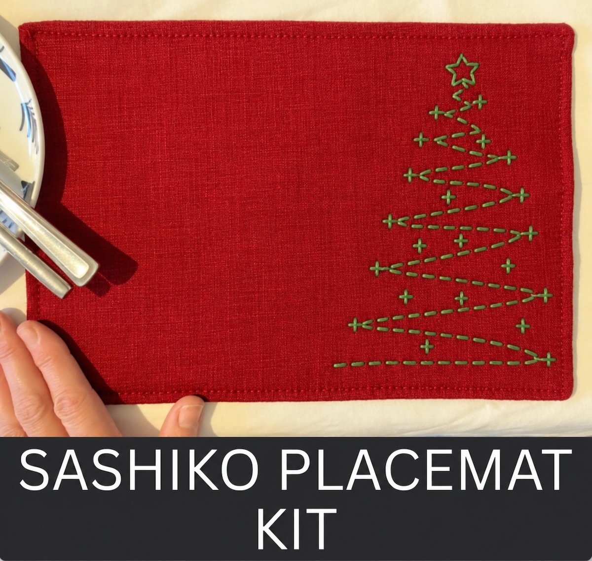 Christmas Sashiko Placemat Kit x2 Japanese Embroidery Kit for Beginners DIY Festive Table Mats