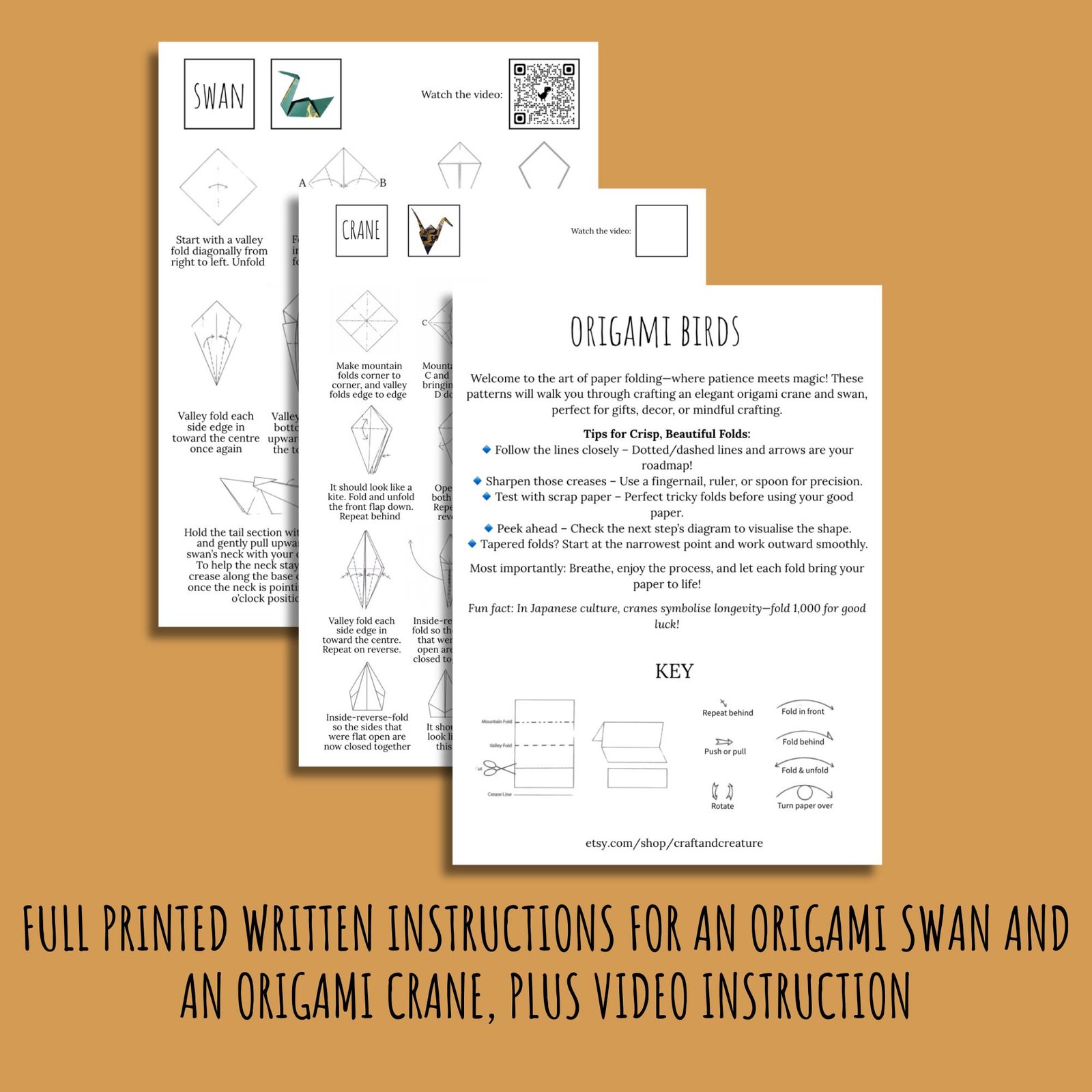 origami bird kit pattern origami Crane origami Swan beginner origami Guide Step-by-Step origami paper Folding Instructions Easy Origami Bird - Image 3