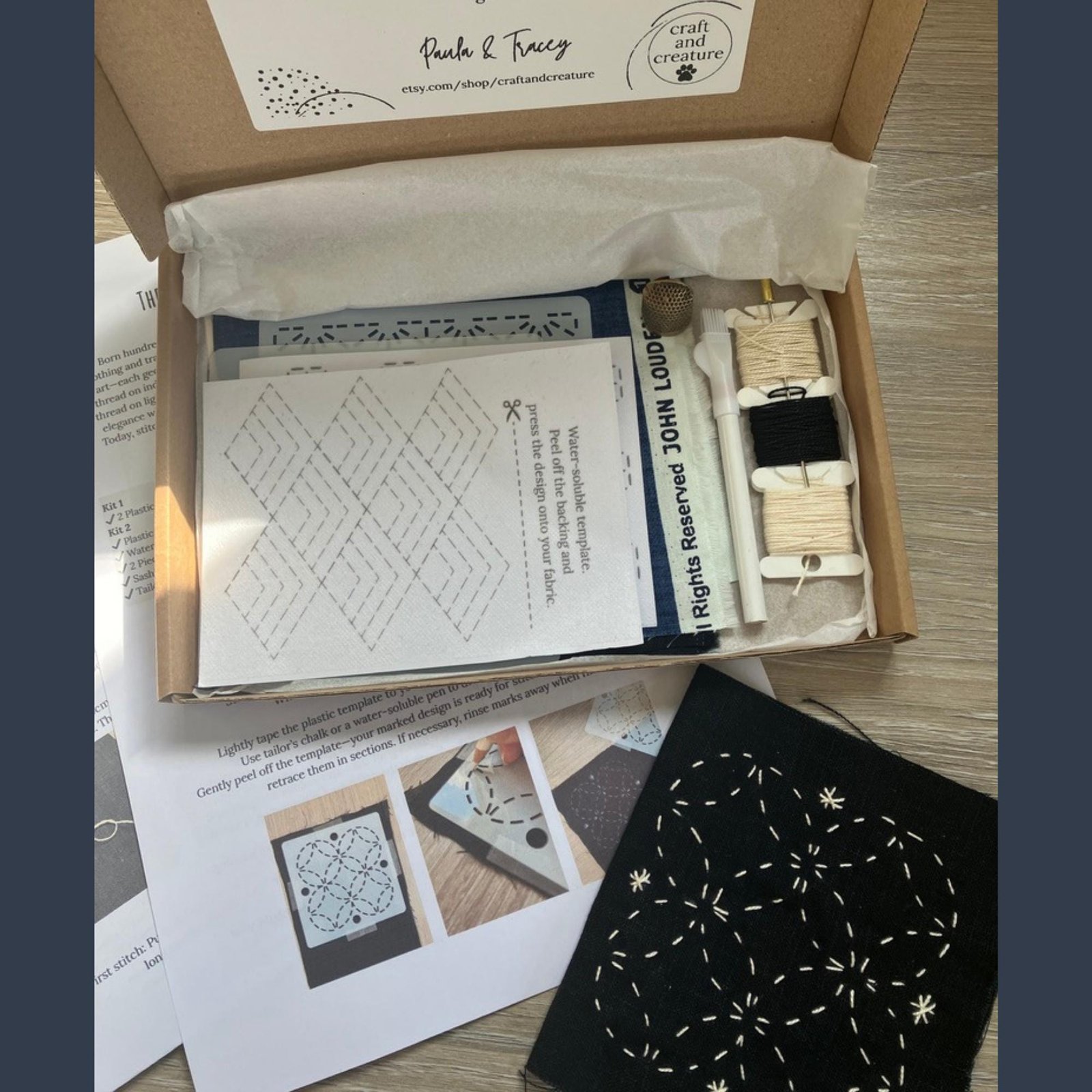 Sashiko kit for beginners Japanese embroidery Visible mending kit Olympus sashiko thread Fabric templates Needle Slow stitching craft gift - Image 5