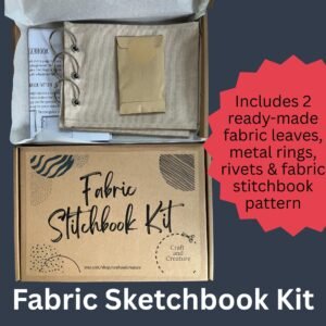 Stitchbook Pattern and Leaves Fabric Journal Template Embroidery Mixed Media fabric sketchbook Linen stitch book pattern DIY sewing book kit
