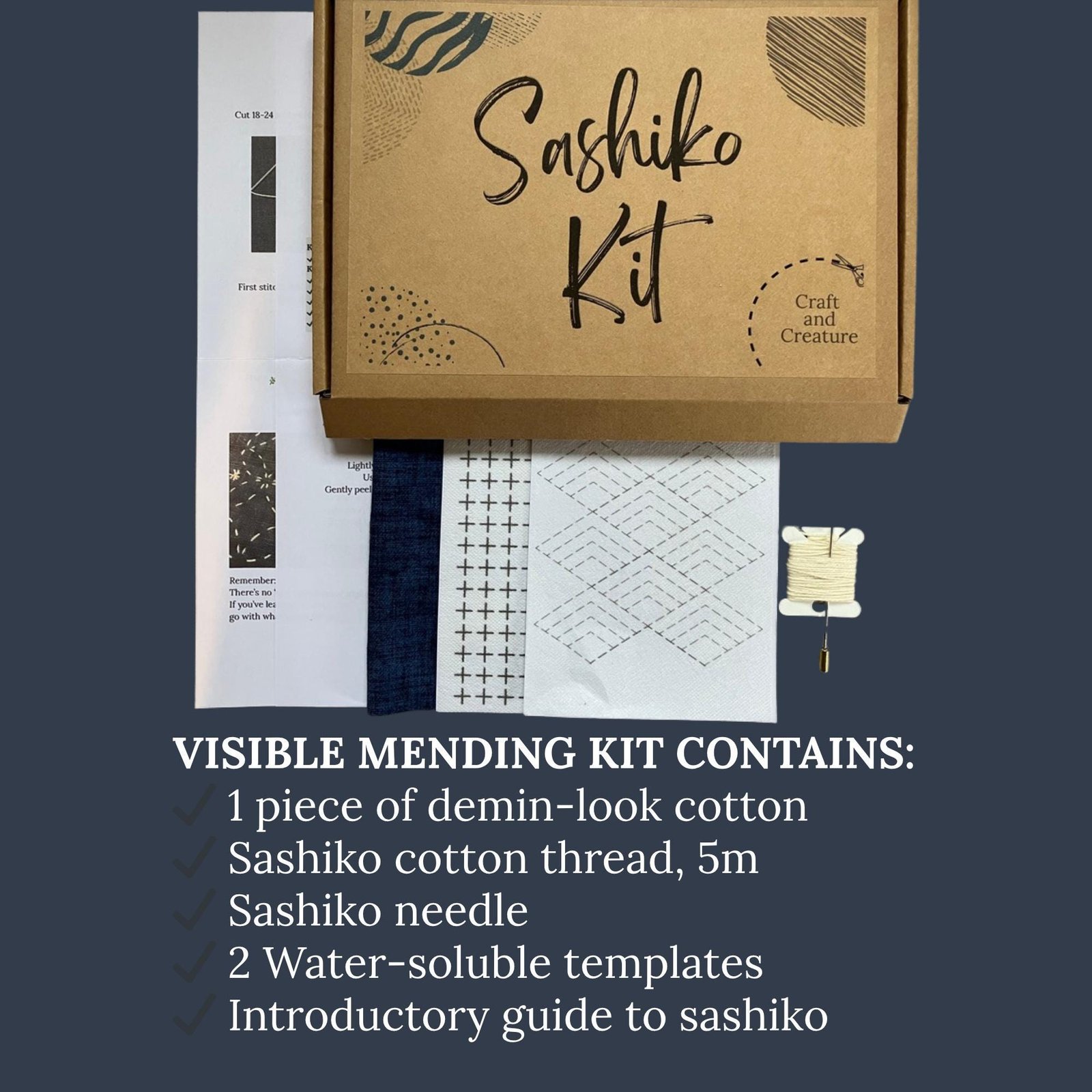 Sashiko kit for beginners Japanese embroidery Visible mending kit Olympus sashiko thread Fabric templates Needle Slow stitching craft gift - Image 7