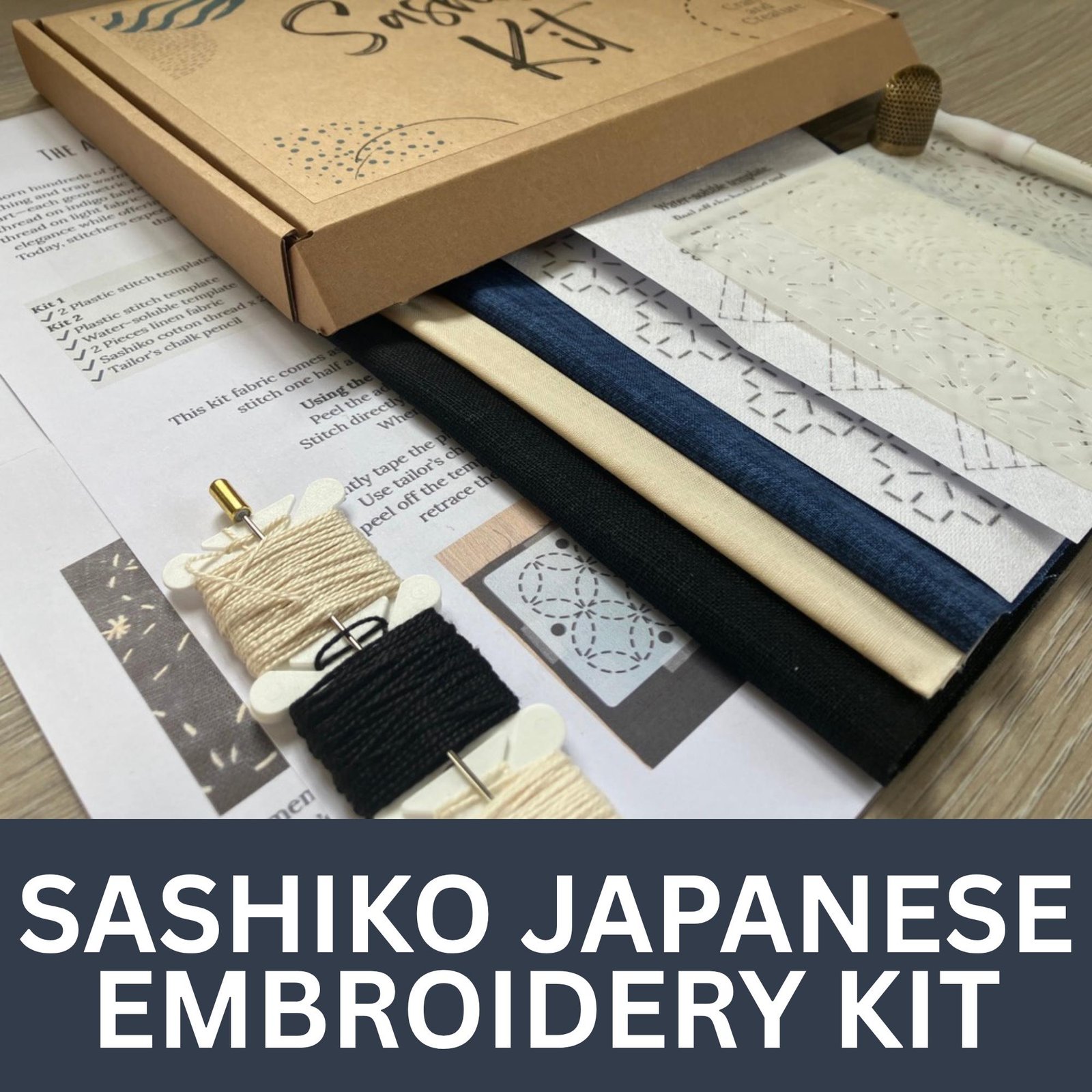 Sashiko kit for beginners Japanese embroidery Visible mending kit Olympus sashiko thread Fabric templates Needle Slow stitching craft gift