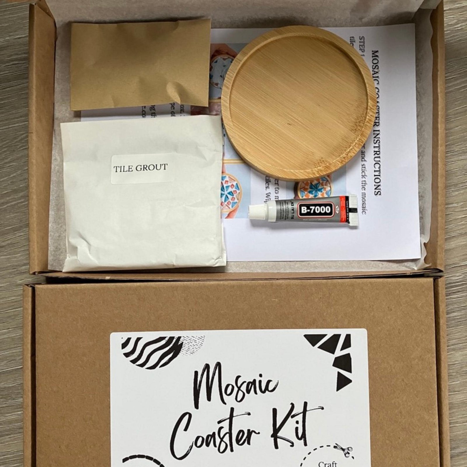 Mosaic Tile Coaster Kit - DIY Stained Glass Craft with Bamboo Base, Tiles, Glue & Grout Round or Square coasters, Perfect Gift for crafter - Image 6