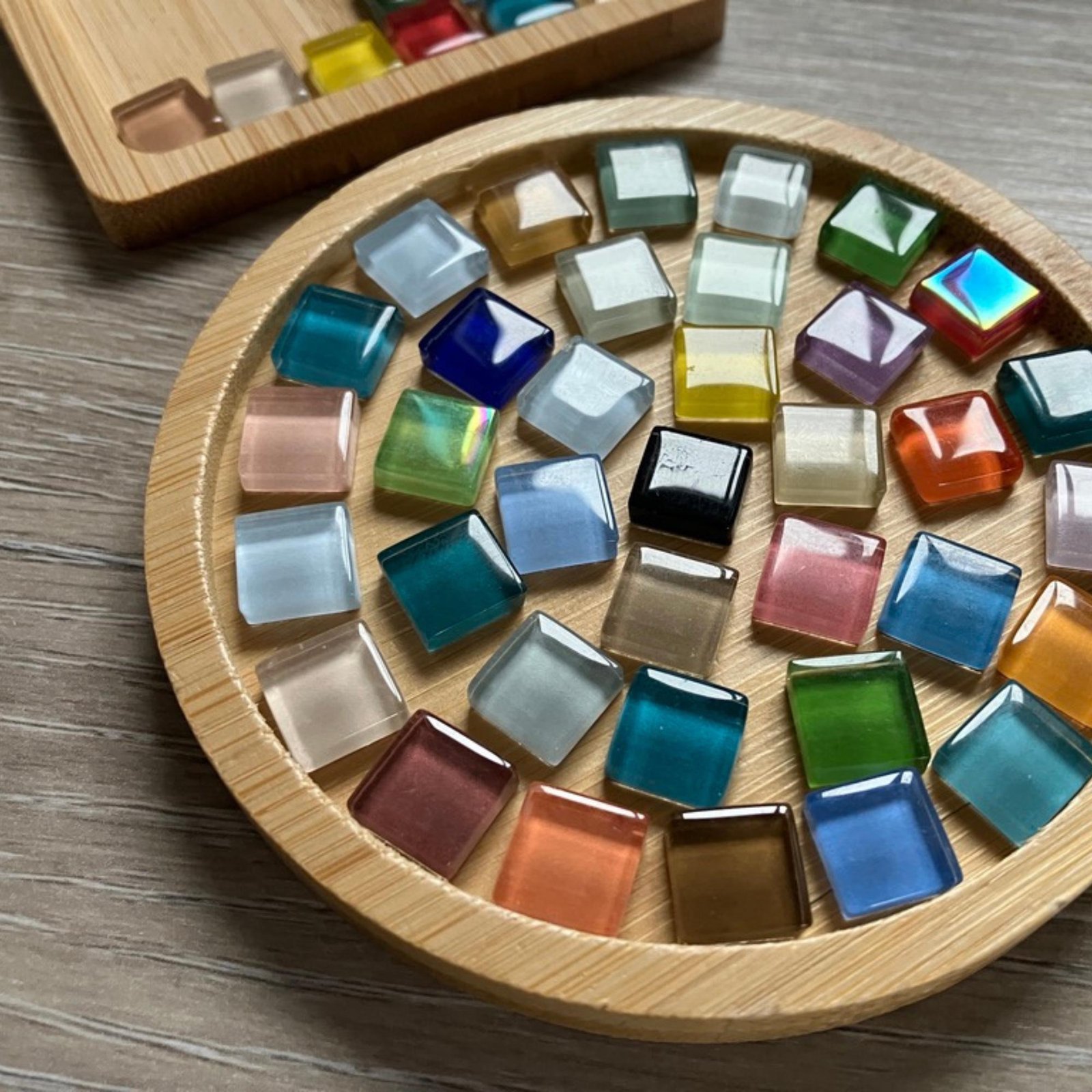 Mosaic Tile Coaster Kit - DIY Stained Glass Craft with Bamboo Base, Tiles, Glue & Grout Round or Square coasters, Perfect Gift for crafter - Image 4