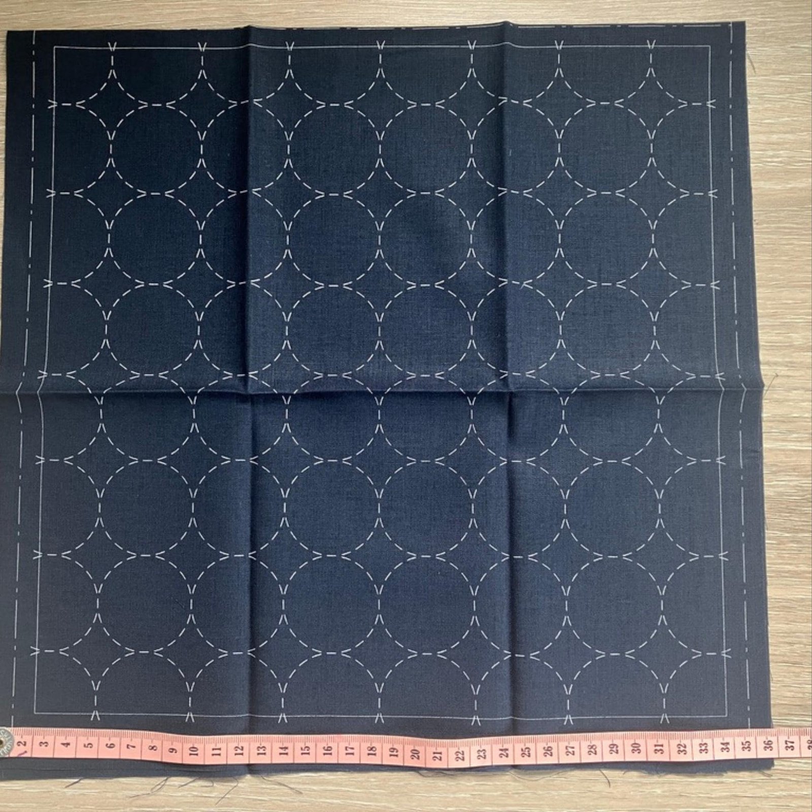 Cosmo Sashiko Panel Pre-Printed Circle Design Dish Cloth, Tea Towel or Cushion Kit Japanese Embroidery Fabric Beige or Blue fabric 32x32cm