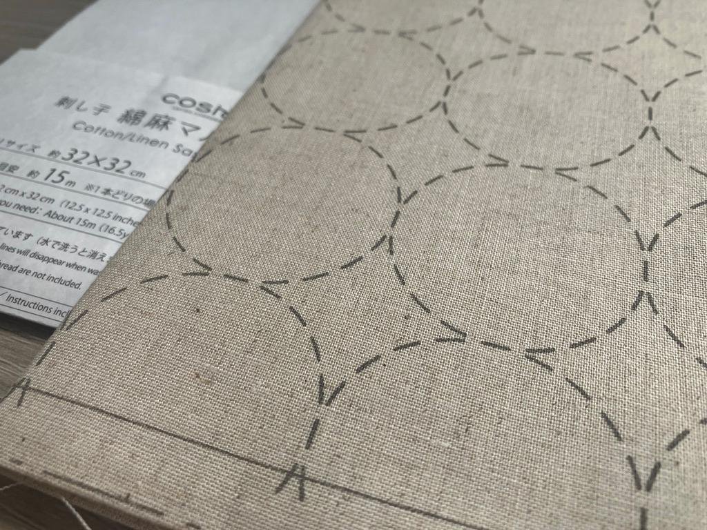 Cosmo Sashiko Panel Pre-Printed Circle Design Dish Cloth, Tea Towel or Cushion Kit Japanese Embroidery Fabric Beige or Blue fabric 32x32cm - Image 4