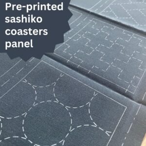 Cosmo Sashiko Coaster Set, 4 Pre-Printed Designs Japanese Embroidery Fabric Panel, Beige or Blue cotton DIY Coaster Kit 10x10cm Each coaster