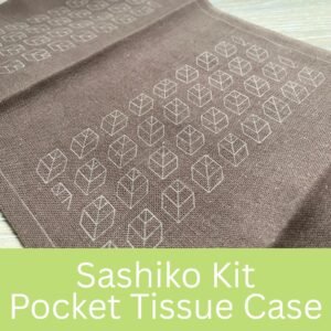 Hitomezashi Pocket Tissue Case Kit Sashiko Sewing Kit for Beginners, Brown or Red Cotton Japanese Embroidery, Olympus Sashiko Kit & A4 Guide