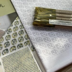 Japanese Sashiko Sampler Kit Olympus Hana-fukin Leaf Pattern Variegated Green Sashiko Thread, Pre-Printed Fabric, Needle, Beginner's Guide