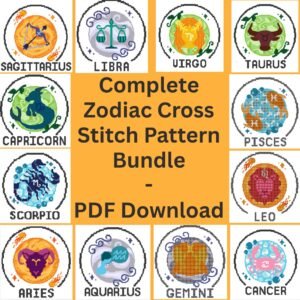 Complete Zodiac Cross Stitch Pattern Bundle, All 12 Signs Horoscope Star Sign Set, 2 Sizes Each + Beginner Guide PDF Embroidery designs
