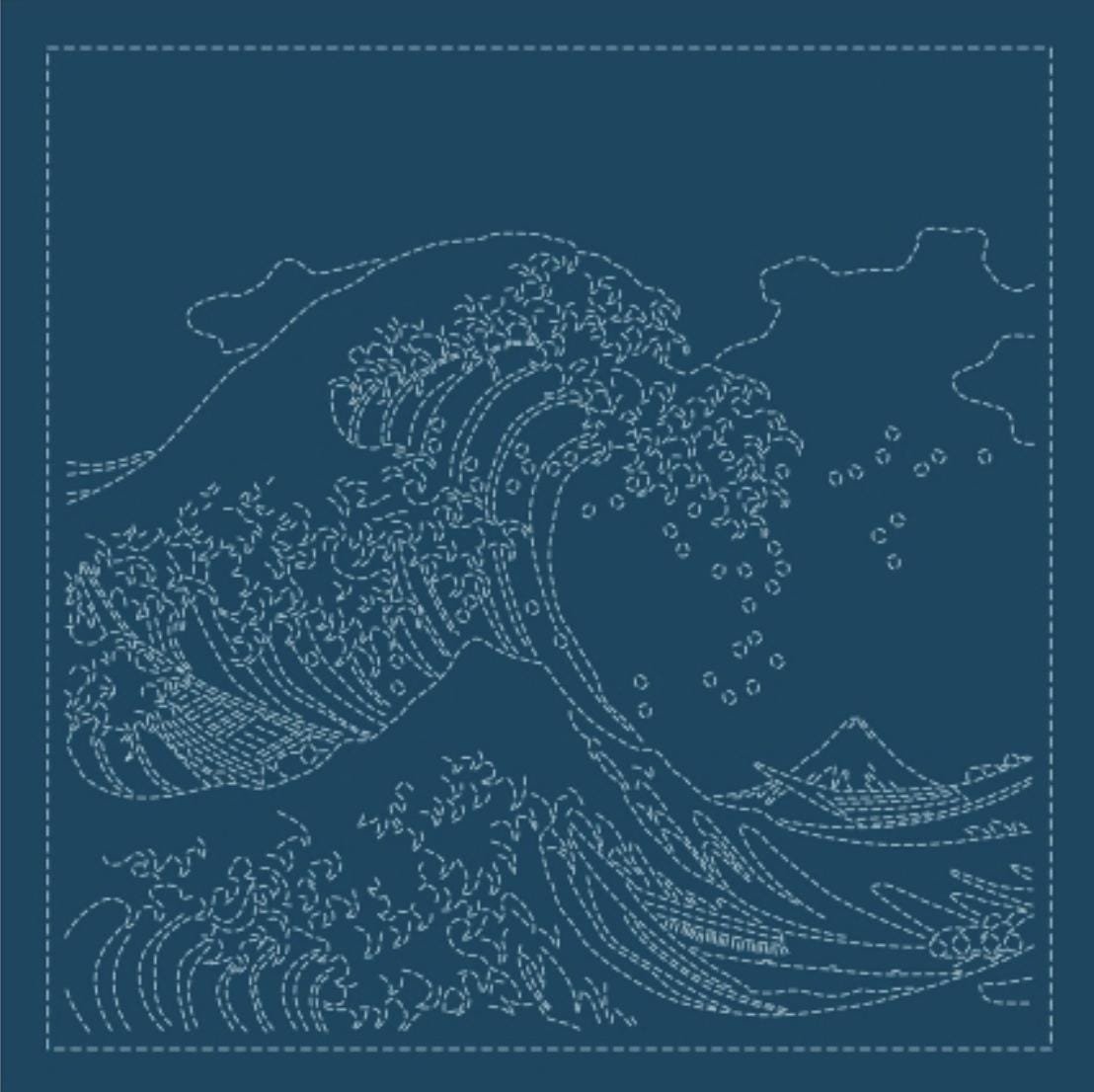 Olympus sashiko picture Great wave off Kanagawa indigo fabric wave design Wash-away Japanese embroidery fabric thin thread pre-printed panel