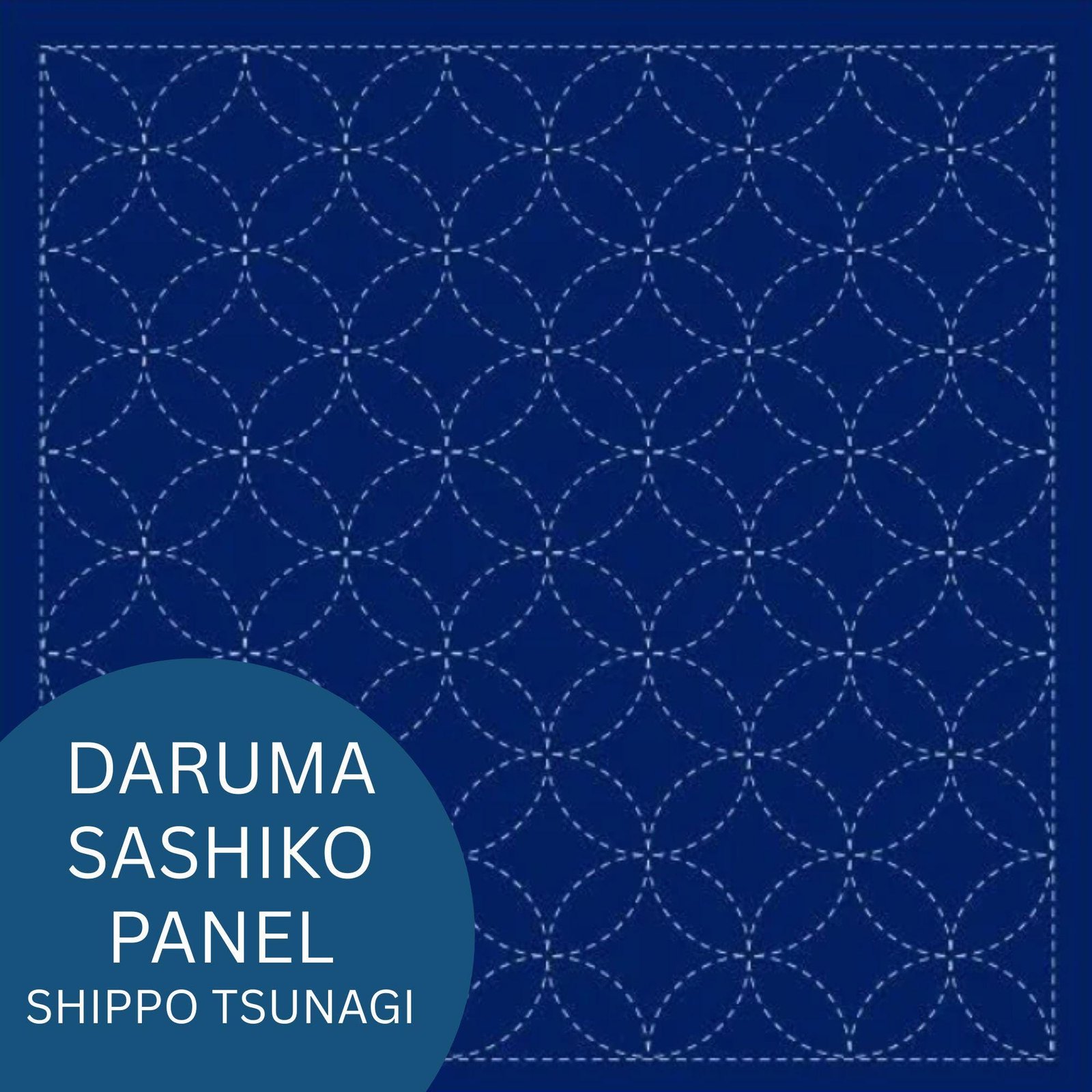 Daruma sashiko panel Shippo tsunagi design navy Ready to stitch Japanese cloth Navy sashiko dish towel design Pre-printed Japanese fabric