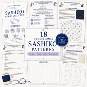 Sashiko patterns PDF set 18 Japanese embroidery designs Printable sashiko templates and stitching guide 5mm design grid Digital download