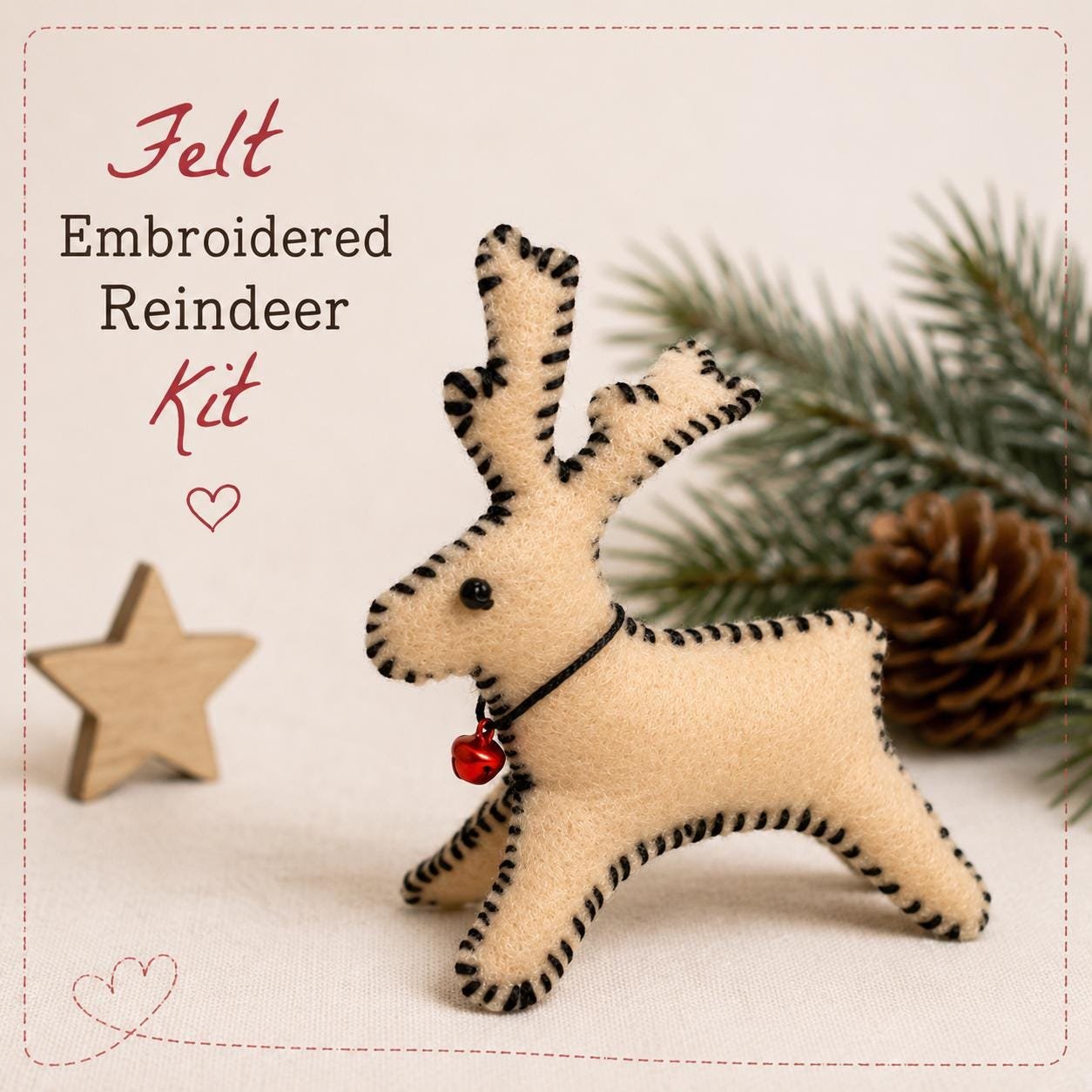DIY felt reindeer sewing kit Christmas ornament craft kit DIY felt embroidery tree decoration Xmas felt embroidery kit Beginner craft set - Image 2