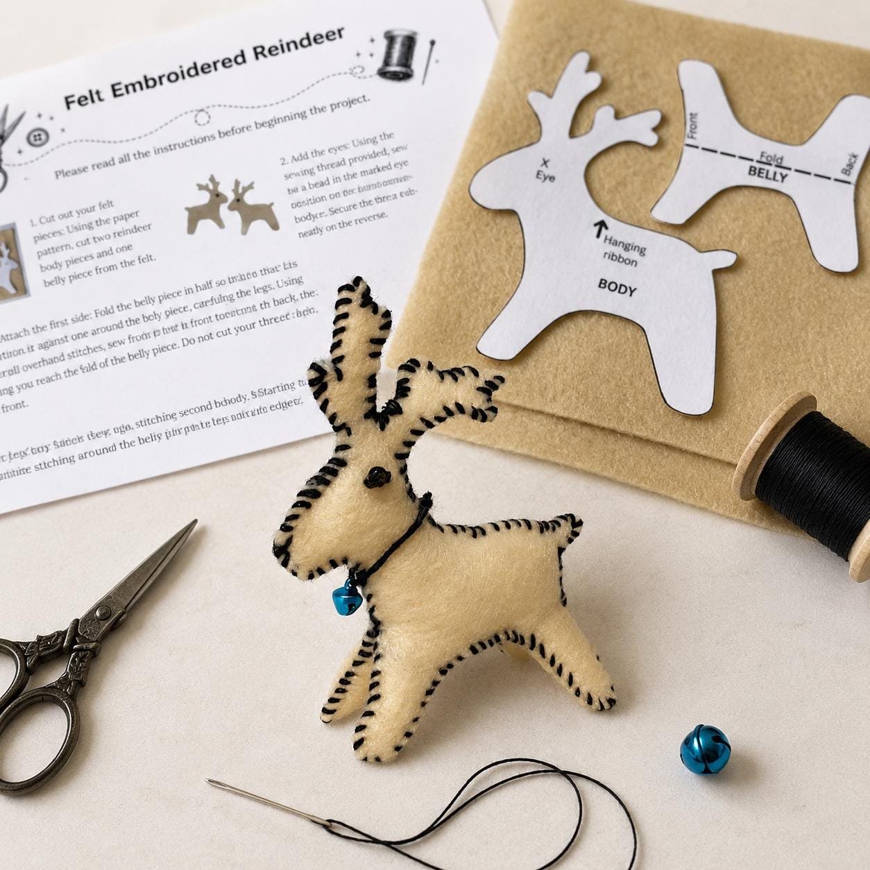 DIY felt reindeer sewing kit Christmas ornament craft kit DIY felt embroidery tree decoration Xmas felt embroidery kit Beginner craft set - Image 4