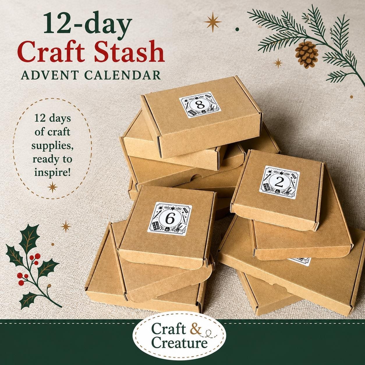 12-Day craft advent calendar Craft stash 12 DIY craft kits Christmas countdown for adults Creative gift Arts & crafts advent holiday present - Image 3