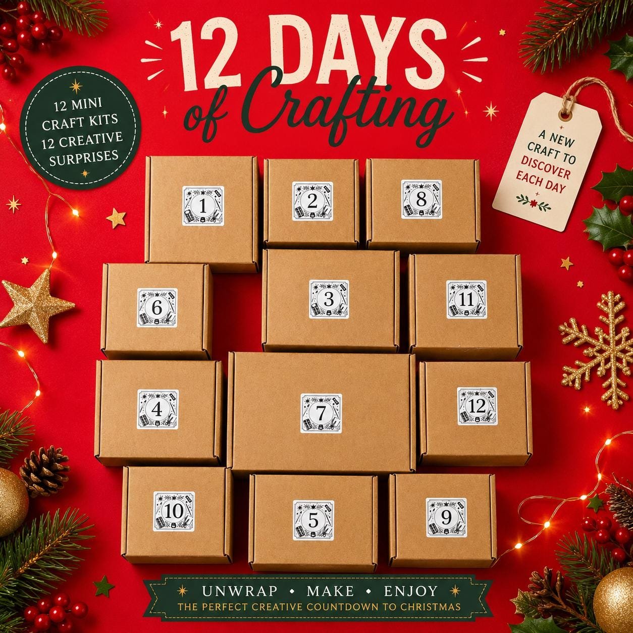 12-Day craft advent calendar Craft stash 12 DIY craft kits Christmas countdown for adults Creative gift Arts & crafts advent holiday present