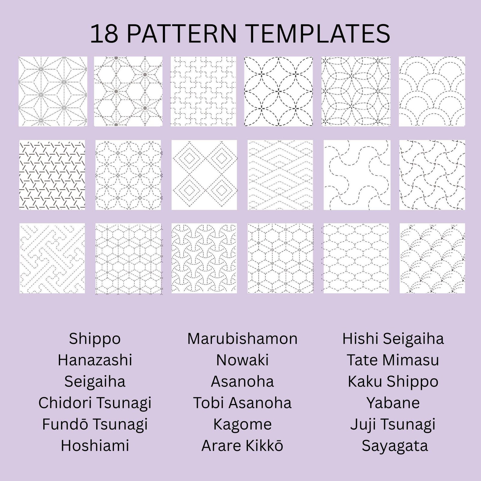 Sashiko patterns PDF set 18 Japanese embroidery designs Printable sashiko templates and stitching guide 5mm design grid Digital download - Image 3