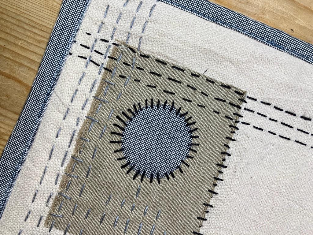 Boro inspired trivet kit Sashiko slow stitch sewing kit for adults Japanese style textile craft DIY sashiko picture Pan rest craft kit - Image 10
